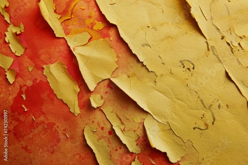 Red and Yellow Wall With Peeling Paint. Generative AI
