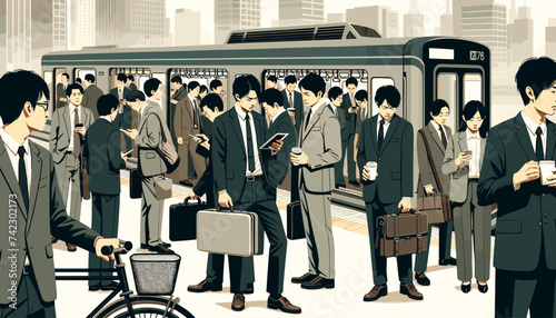 Concept vector illustration of businessmen commuting to work.
