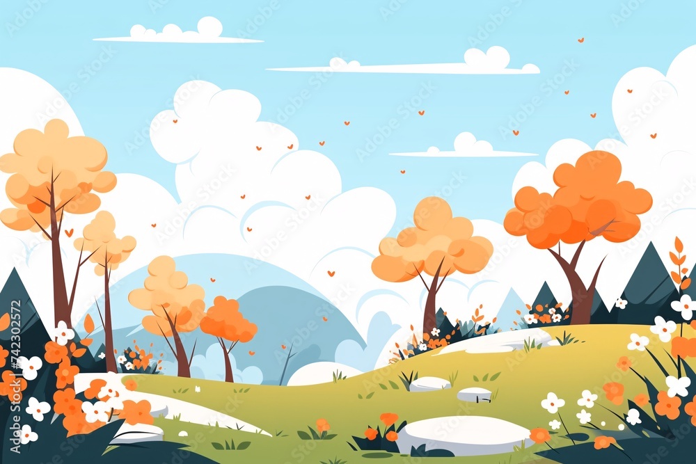 Obraz premium Spring forest and plant background solar terms illustration, spring outing outdoor travel scene illustration