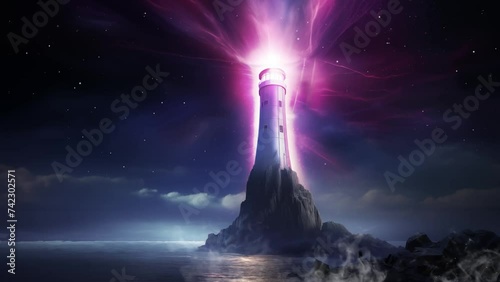 cosmic lighthouse a breathtaking astrophotography. seamless looping overlay 4k virtual video animation background  photo