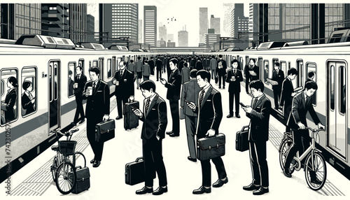Concept vector illustration of businessmen commuting to work.