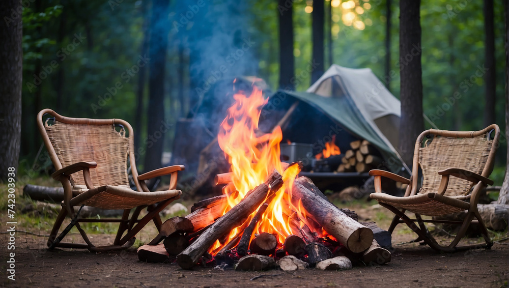 camp fire in the forest