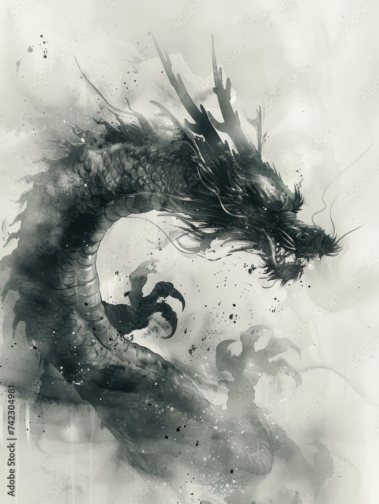 Fototapeta premium Chinese ink painting of a Chinese dragon