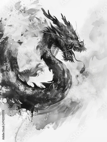 Chinese ink painting of a Chinese dragon photo