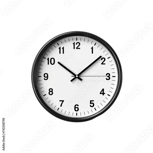 Wall office clock isolated on transparent background