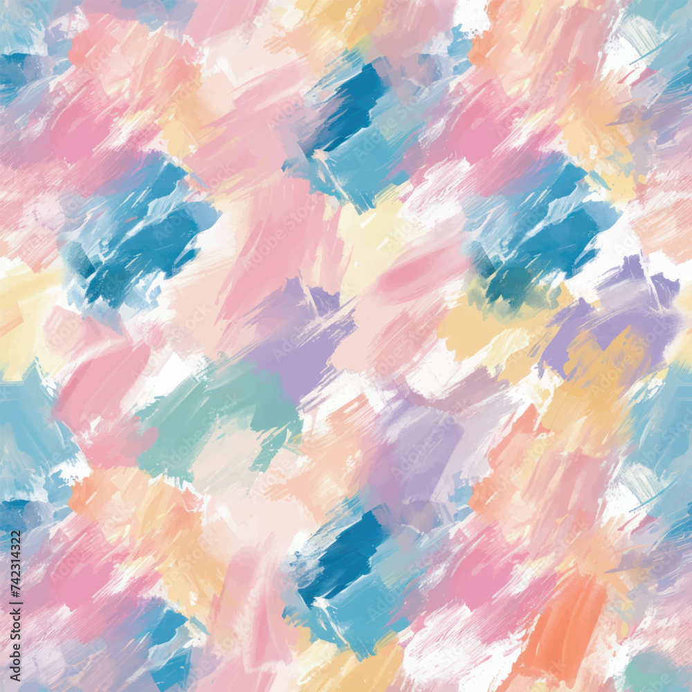 Colorful abstract brush stroke painting seamless pattern illustration. Modern paint line background in fun color.  for beauty products or other.