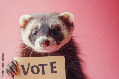 Ferret or Polecat holding a political "vote" sign during an election