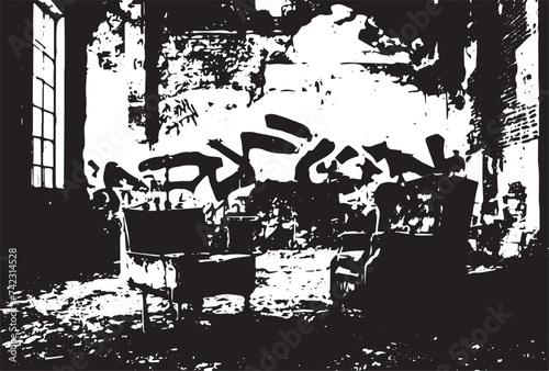 Old armchair in an old factory or warehouse.