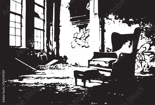 Old armchair in an old factory or warehouse.