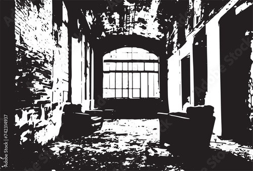 Old armchair in an old factory or warehouse.