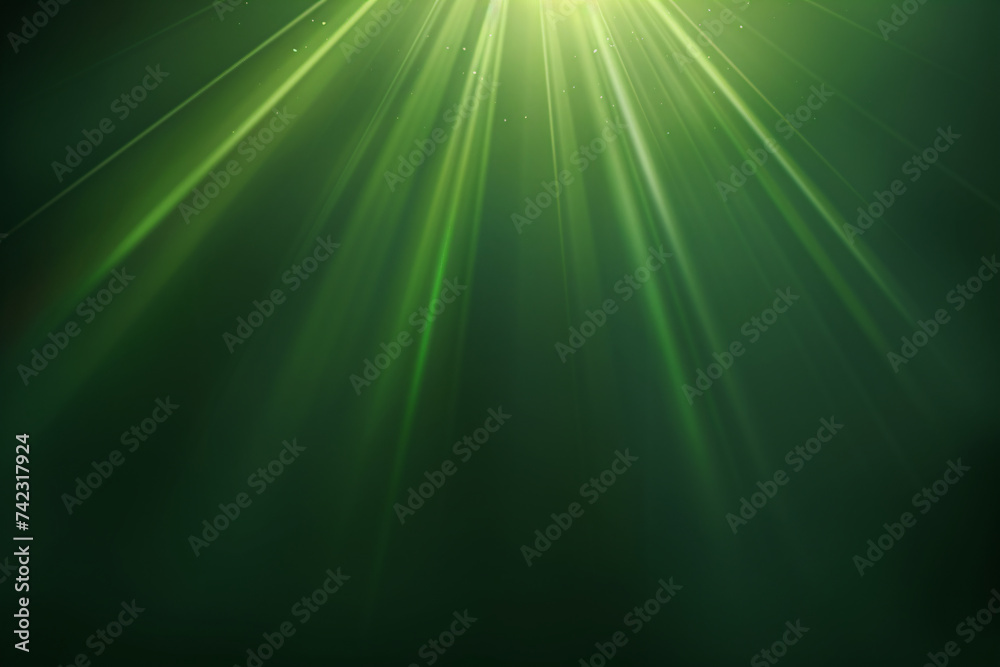 Asymmetric green light burst, an abstract ray of light, background overlay