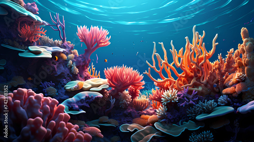 Beautiful undersea tropical fluorescent sea anemone on deep sea coral reef © Derby