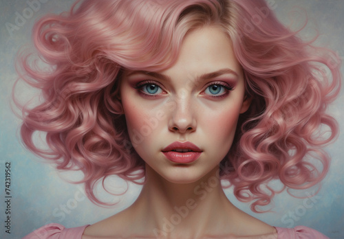 Beautiful woman with pink hair. © songsakpandet