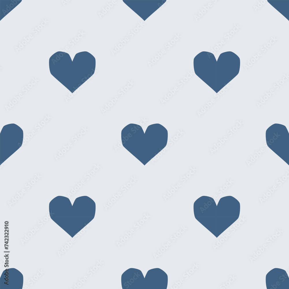 Blue Heart seamless pattern. Vector illustration in flat style. Valentine day texture. Love concept. Hand drawn heart in doodle style. Fabric with heart print for pajamas, kids clothes.