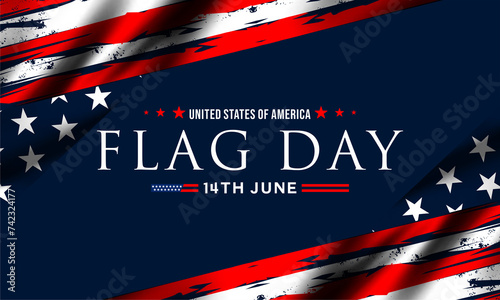 14th June - Flag Day in the United States of America.
 Vector banner design template with American flag background. photo