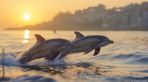 Dolphins in the waters of the Bay of Biscay off the coast of Spain. photo