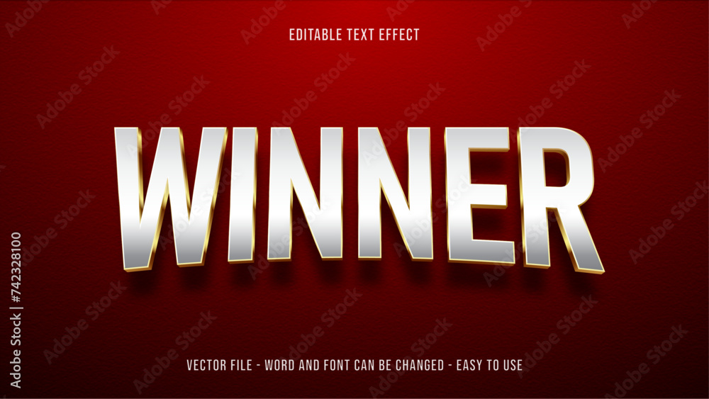 Editable text effect winner, champion vector template