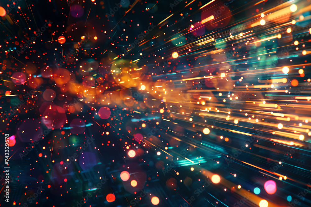 Fototapeta premium Modern abstract colourful light motion banner on dark background