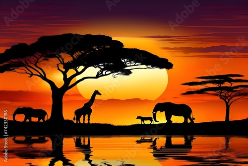 Savannah animals at sunset © SONG2