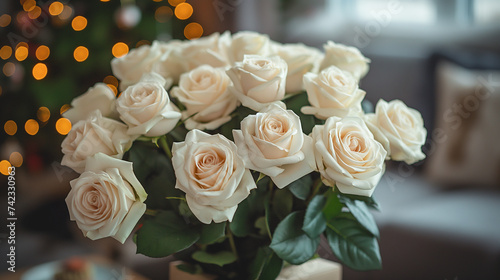 Bouquet of beige roses. Concept of wedding or anniversary