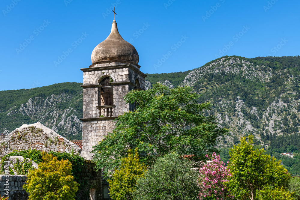 Bell tower of an Orthodox church in the Montenegrin city of Kotor