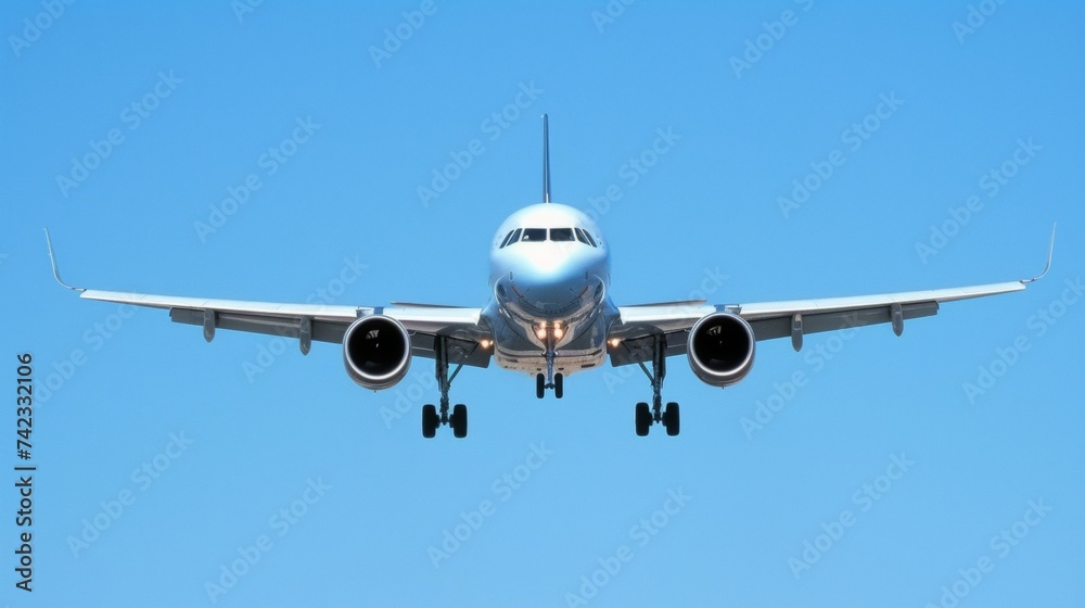 The engines of a commercial airliner roaring to life as it gains speed and takes off into the clear blue sky. The engines of a commercial airliner roaring to life as it gains speed and takes off into the clear blue sky.