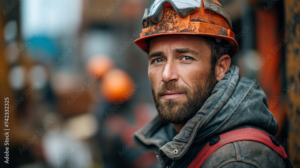 Portrait of a ma in uniform and helmet on the building background, concept of civil engineering Portrait of a ma in uniform and helmet on the building background, concept of civil engineering