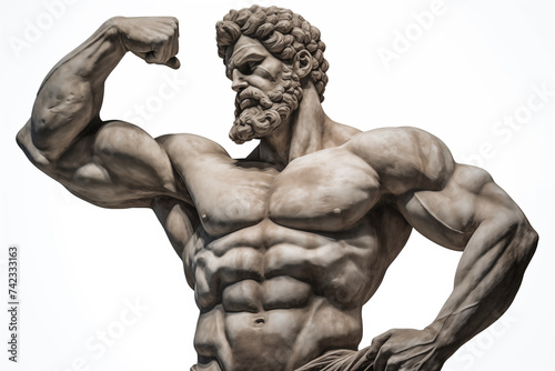 Greek sculpture of a bodybuilder on a white background