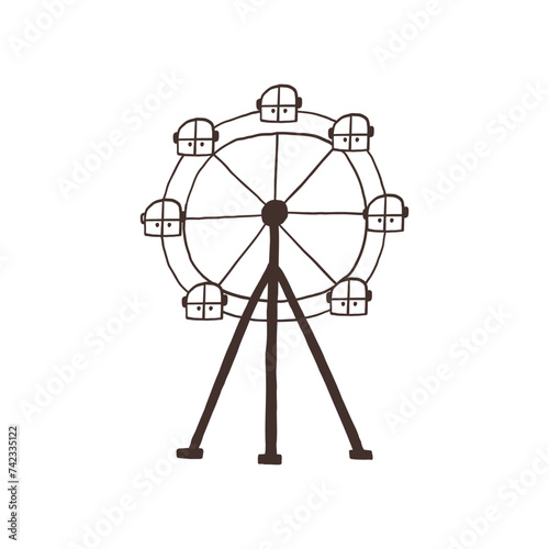 Monochrome ferris wheel attraction. Vector doodle hand drawn black and white illustration posters t-shirts and stickers