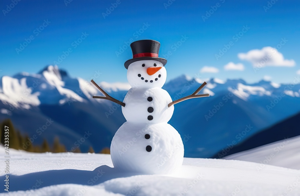 Obraz premium Snowman against Alpine panorama 