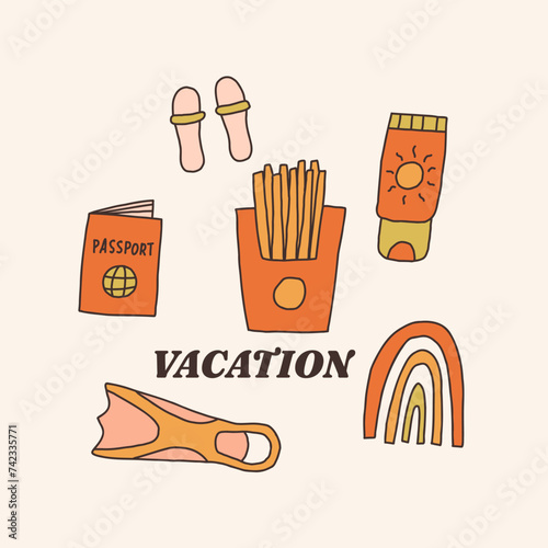 Vintage vacation Item. Vector retro hand drawn groovy illustration posters t-shirts and stickers