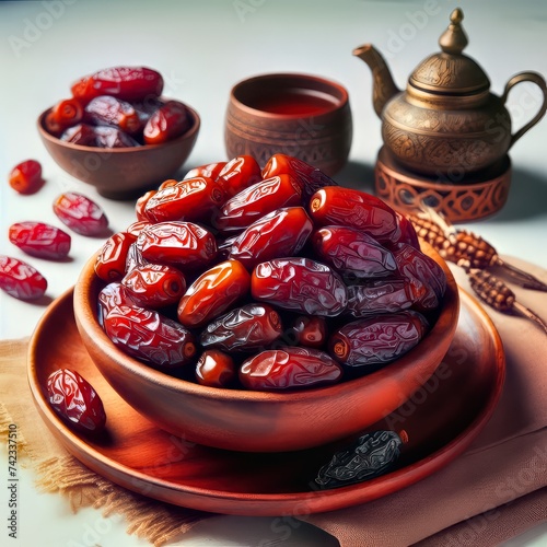 Ramadan iftar with dates, ramadan lantern evening light ai generated image (ID: 742337510)