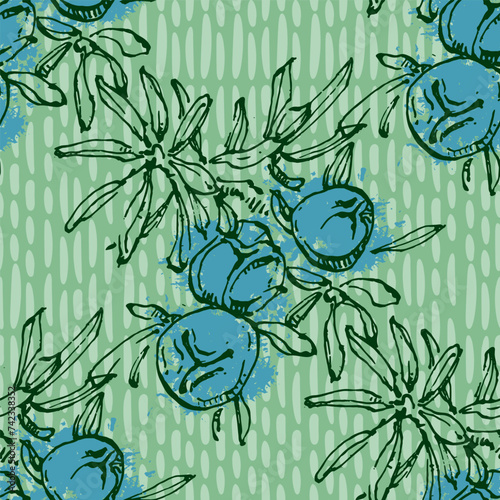 Juniper branch seamless pattern. Floral Bohemian Tile. Vector floral background. Herbal plants.