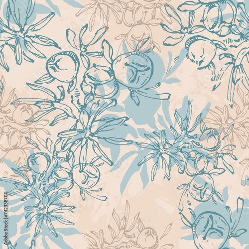 Juniper branch seamless pattern. Floral Bohemian Tile. Vector floral background. Herbal plants.