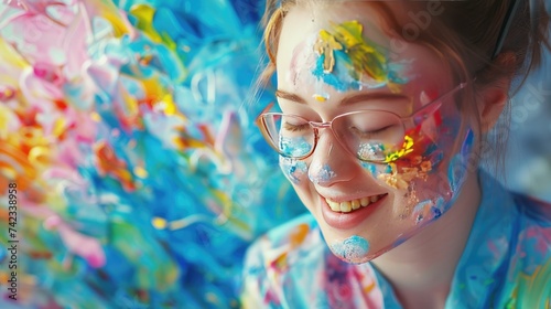 Joyful Artist with Down Syndrome Creating Vibrant Artwork