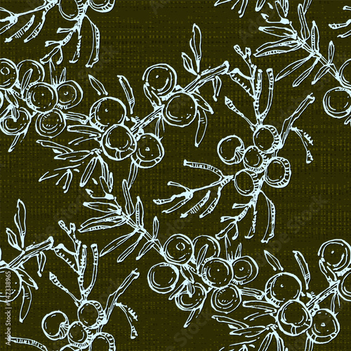 Juniper branch seamless pattern. Floral Bohemian Tile. Vector floral background. Herbal plants.