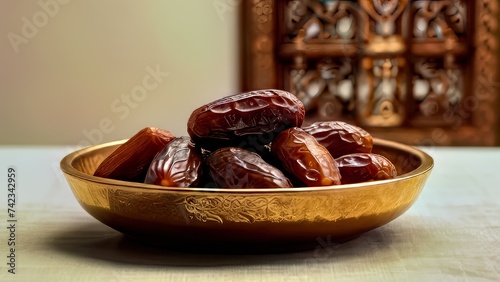Ramadan iftar with dates, ramadan lantern evening light ai generated image (ID: 742342959)