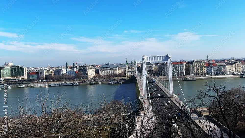 Bridge over the river. View of the city, river, bridge from the hill. Budapest, Hungary. Bridge over the river. View of the city, river, bridge from the hill. Budapest, Hungary.
