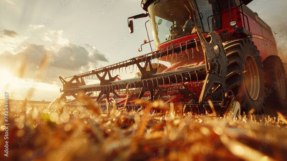 Combine harvester working on a farm - obrazy, fototapety, plakaty 