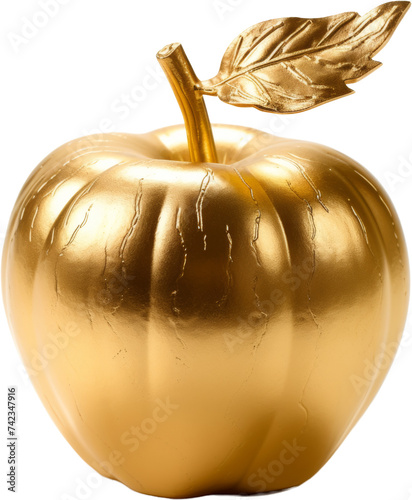 golden apple,apple made of gold isolated on white or transparent background,transparency 