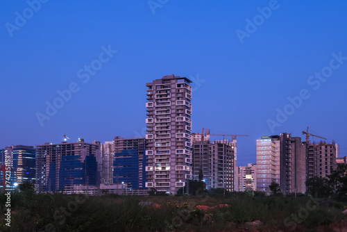 New construction of modern high rise buildings in Hyderabad city, India.