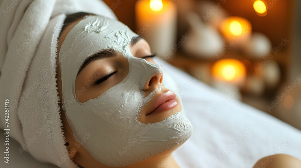 Woman Relaxing with Facial Mask Treatment in Spa Salon for Beauty and Skincare Concepts Woman Relaxing with Facial Mask Treatment in Spa Salon for Beauty and Skincare Concepts