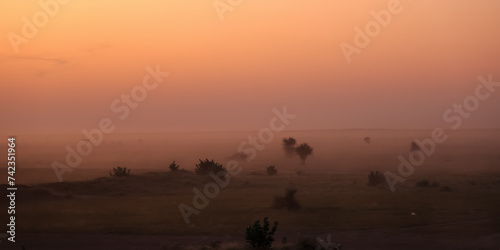 Thar desert landscape under twilight located in Rajasthan, India