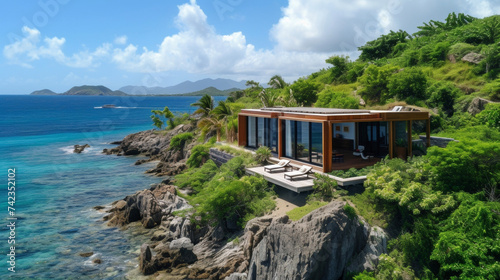 Perched on a rocky outcrop this remote island home offers unparalleled views of the surrounding seas. Its resilient design incorporates hurricaneproof windows and solar energy photo