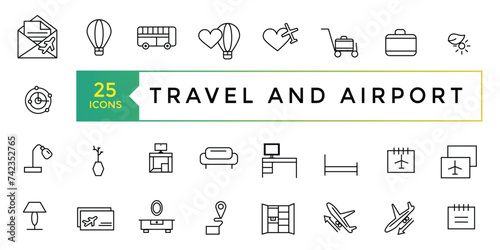 Travel and tourism icon set. Linear icon collection. vacations and holiday symbol vector illustration.