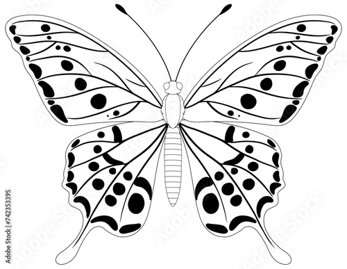 Black and white illustration of a butterfly