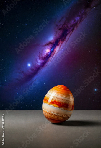 Stunningly painted space-inspired Easter egg, minimalist photo