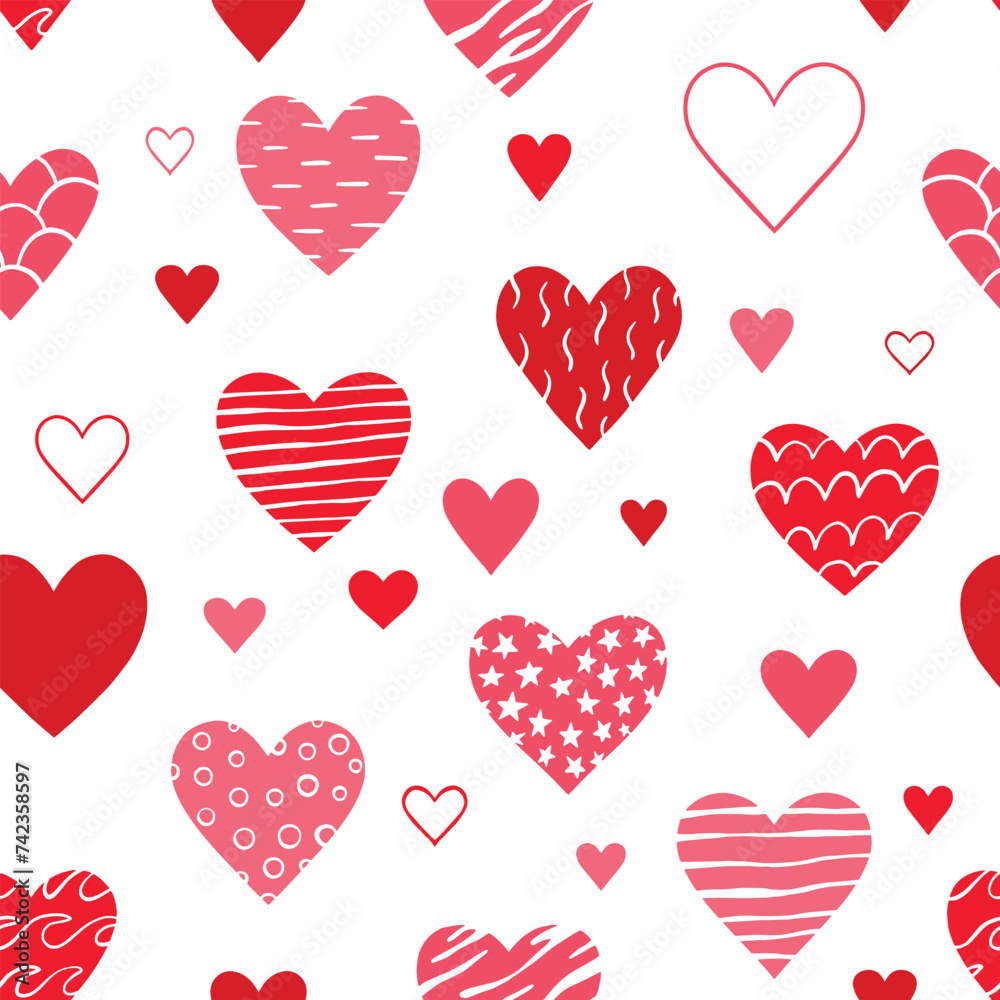 Hearts doodle seamless pattern. Vector repeat pattern illustration.