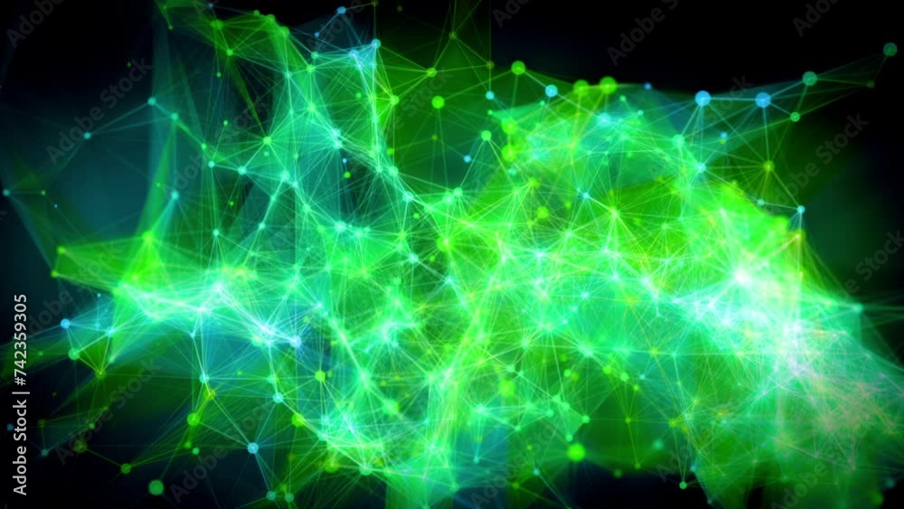 Abstract network of lines, dots and triangles. Green, black. Representing communications, technology, molecules, computer networks, social media etc. Abstract network of lines, dots and triangles. Green, black. Representing communications, technology, molecules, computer networks, social media etc.