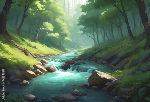 River In The Forest. AI generative